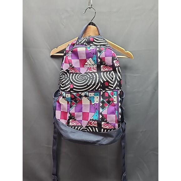 adidas Backpack Purple Checkers Graffiti Womens 2 Pockets - Picture 2 of 10